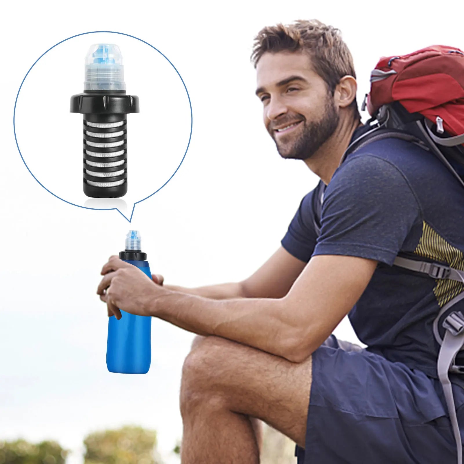 Portable Foldable Water Purifier Bottle Water Filter Bottle Outdoor Survival Personal Water Filter Bag for Camping Hiking Travel