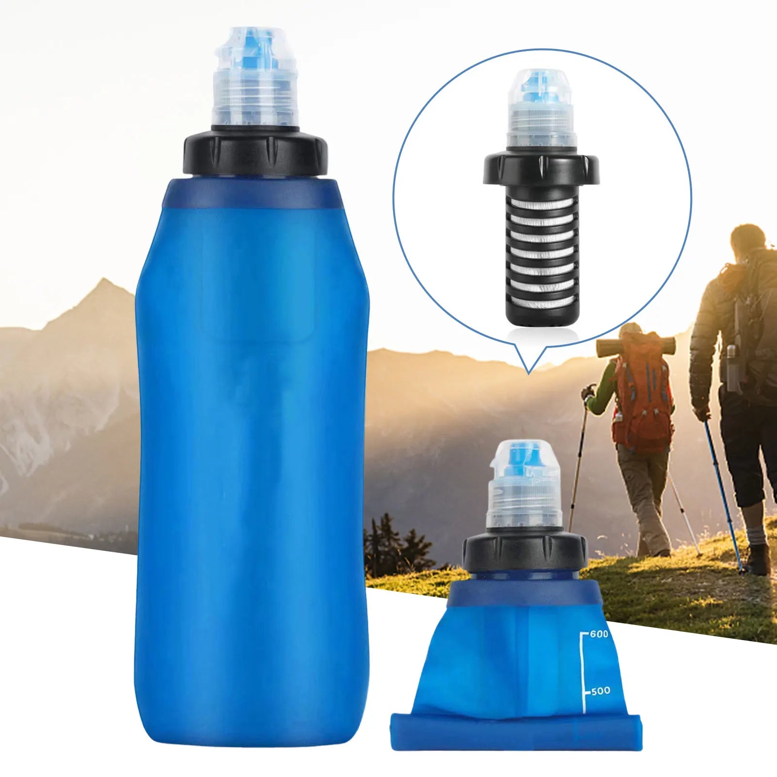 Portable Foldable Water Purifier Bottle Water Filter Bottle Outdoor Survival Personal Water Filter Bag for Camping Hiking Travel